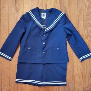 Good Lad 4T Sailor Suit Set Navy Blue Nautical Anchor Jacket Shortall Romper